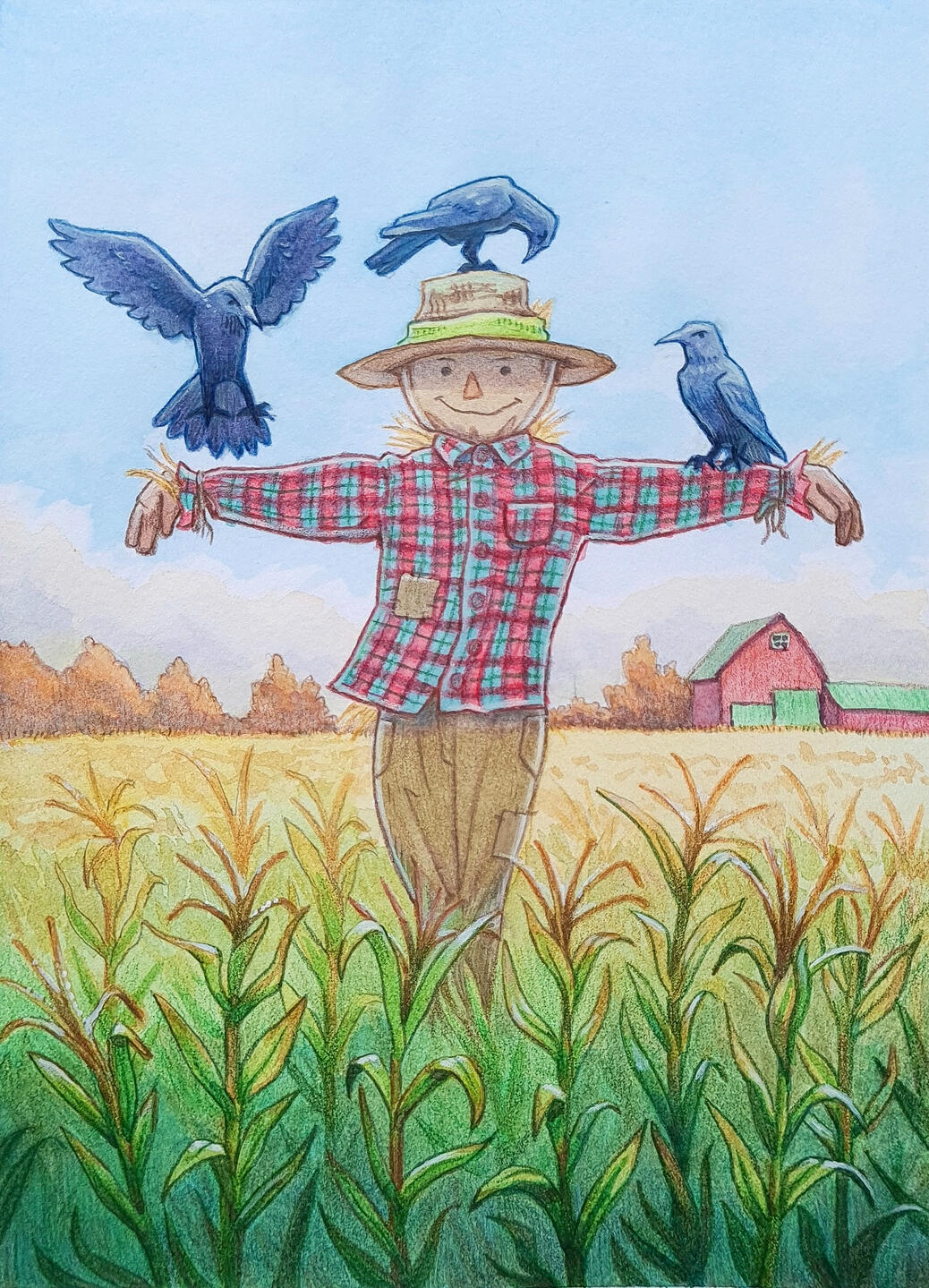 Scarecrow watercolour painting, A5 size.